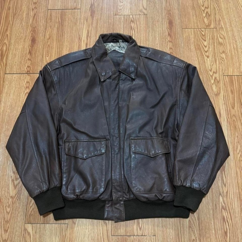 Preston‎ & York Men's Jacket Pig Skin Leather Flight Brown Full Zip Size XL